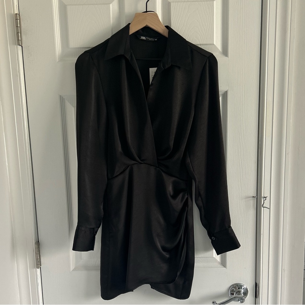 Black Zara Satin Effect Mini Dress Sz XS